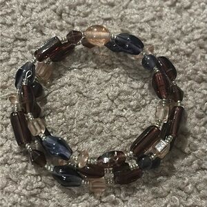 Women’s vintage pink/purple/silver beaded gemstone boho wire‎ bracelet one size